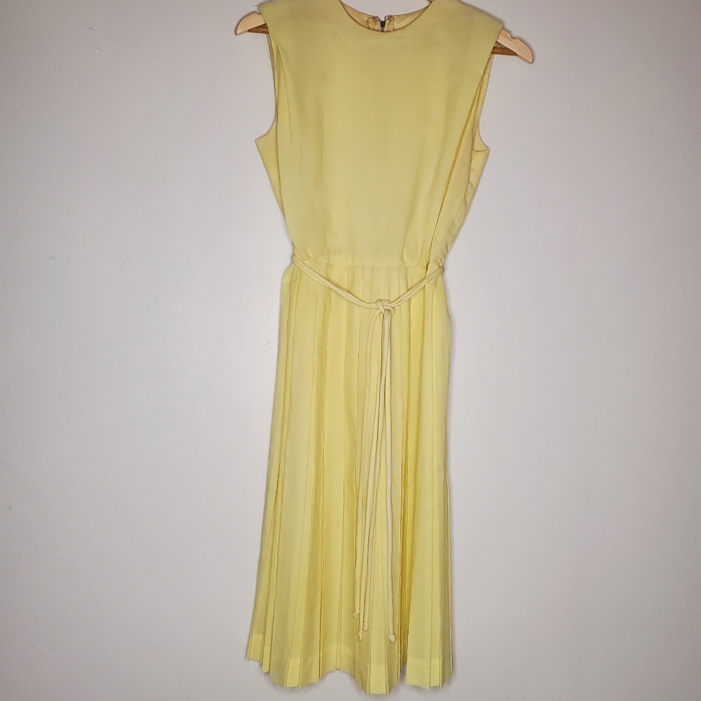 Dandelion Breeze Pastel Yellow Sleeveless Pleated Vintage 60s Dress - Picture 11 of 16